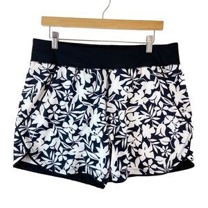 Lands' End Black and White Floral Swim Shorts